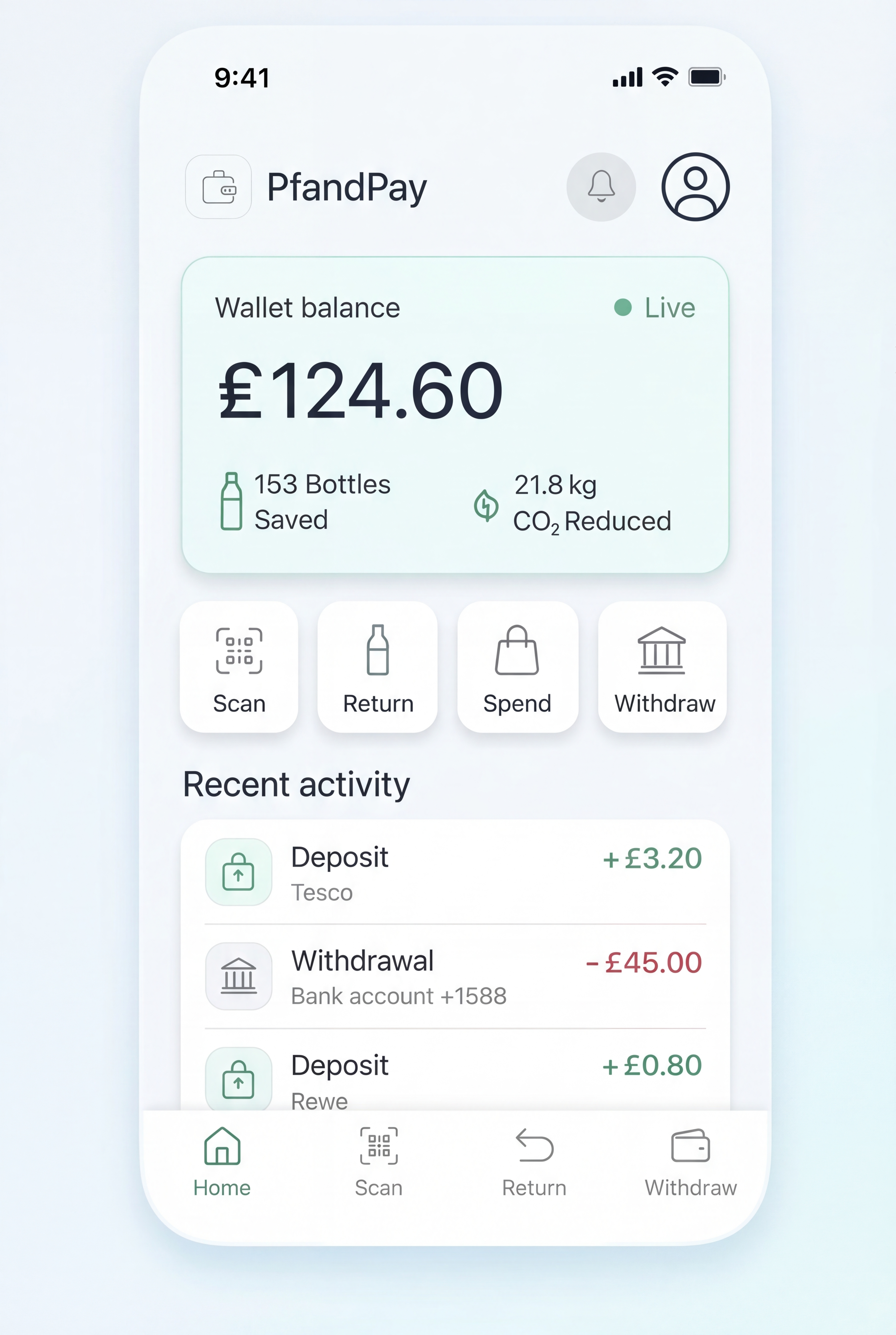 PfandPay App Interface